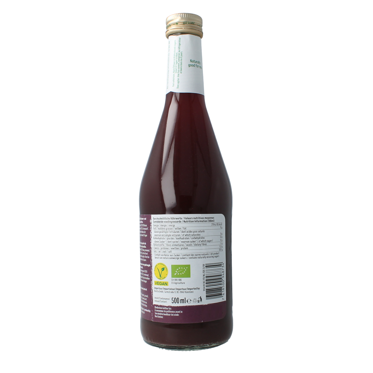 Biotta Pruimensap bio 500ml bottle of organic citrus juice with fresh fruit images on the label.