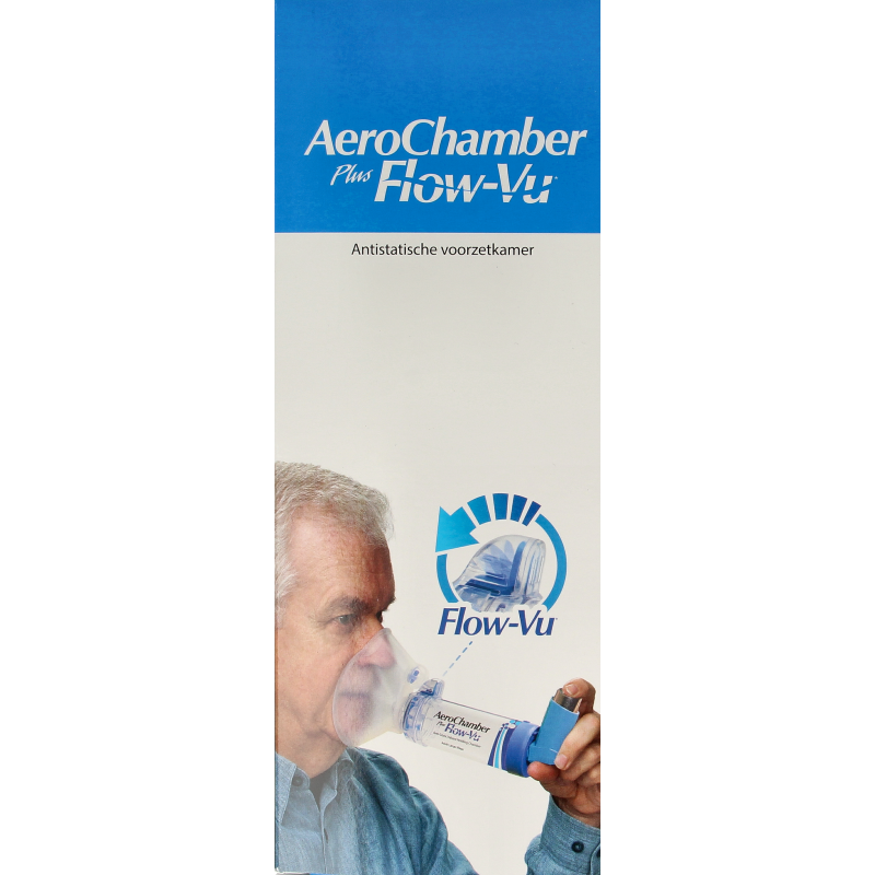 Diversen Aerochamber Plus flower VU+ adult mask for airway therapy, clear plastic device with colorful flower design