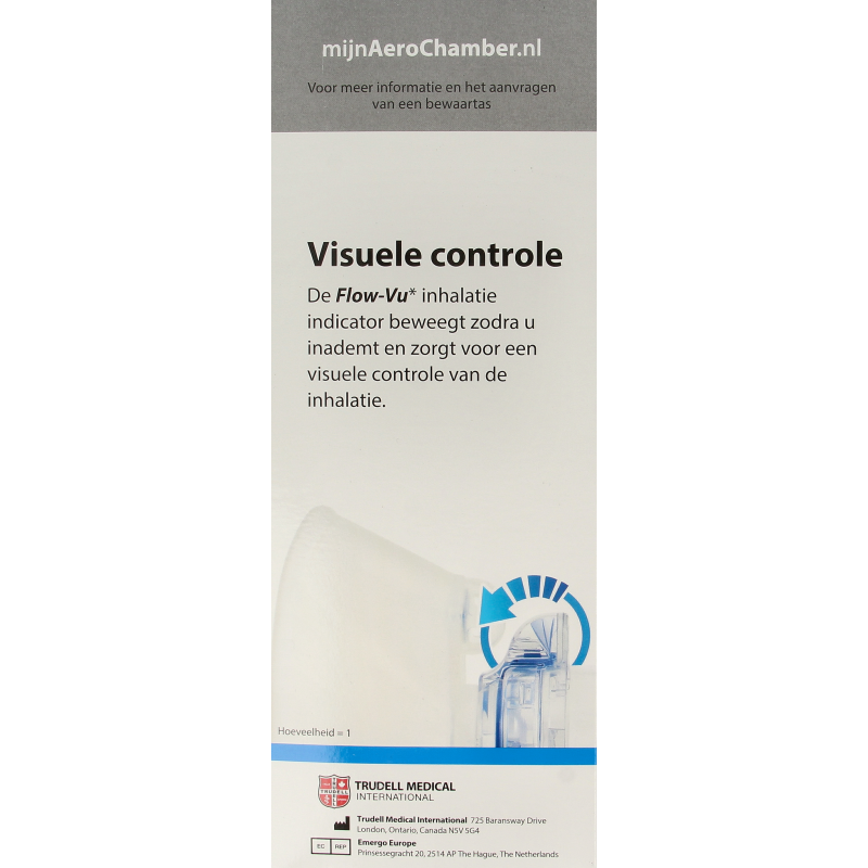Diversen Aerochamber plus flower VU+ adult mask for airway therapy, showing clear plastic chamber and soft mask attachment.