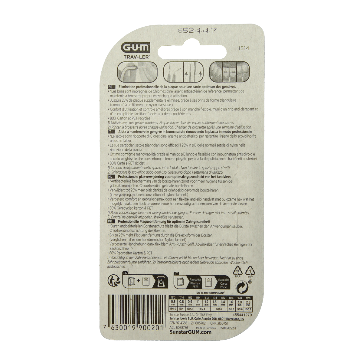 GUM Trav-ler rager 1.3 mm in geel, pack of 6, dental interdental cleaner and toothpick for effective gum and teeth cleaning.