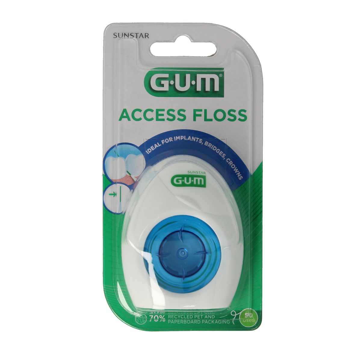 GUM Access floss picks and interdental cleaners, 50-pack, with ergonomic handles for effective dental interdental cleaning.