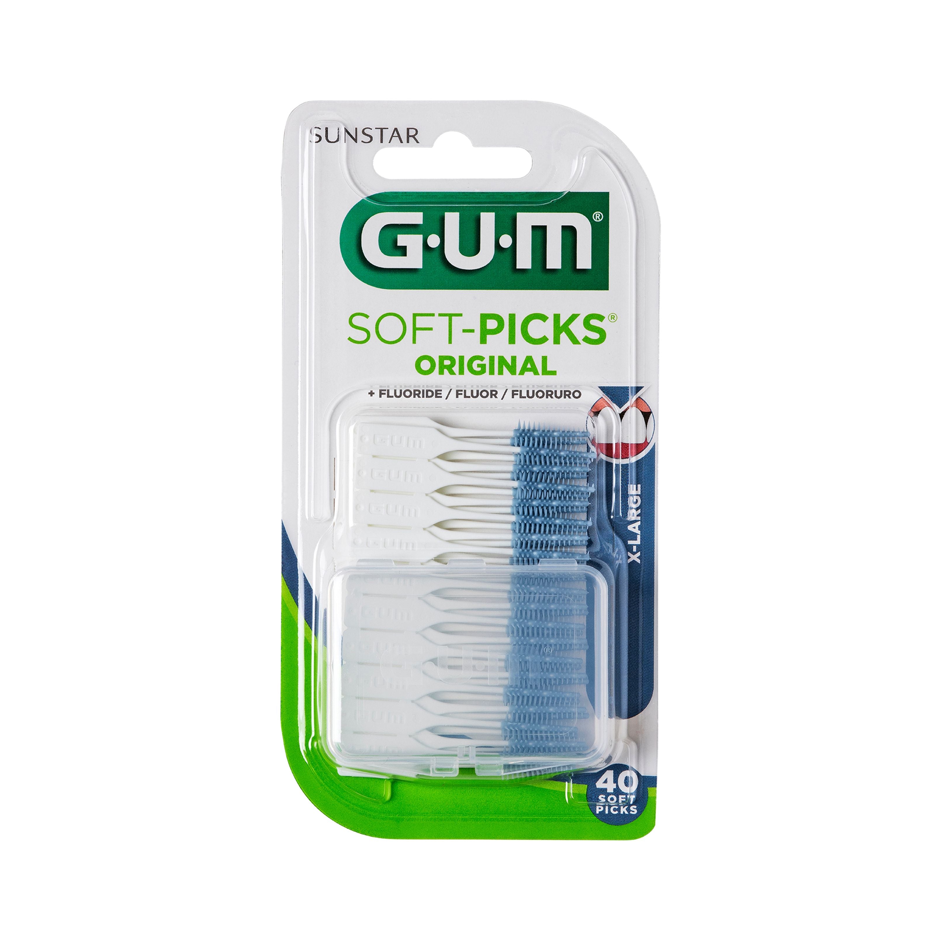 GUM Soft Picks Original X-Large 40-pack of interdental cleaners and floss picks for effective gum and tooth cleaning.