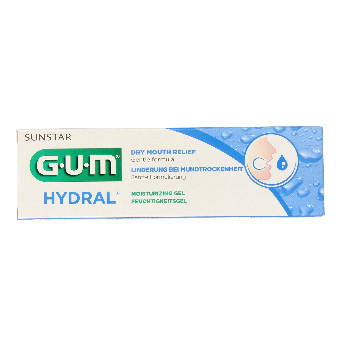 GUM Hydral bevochtigingsgel tube for oral hygiene, 50ml, used for mouth care and brushing control.