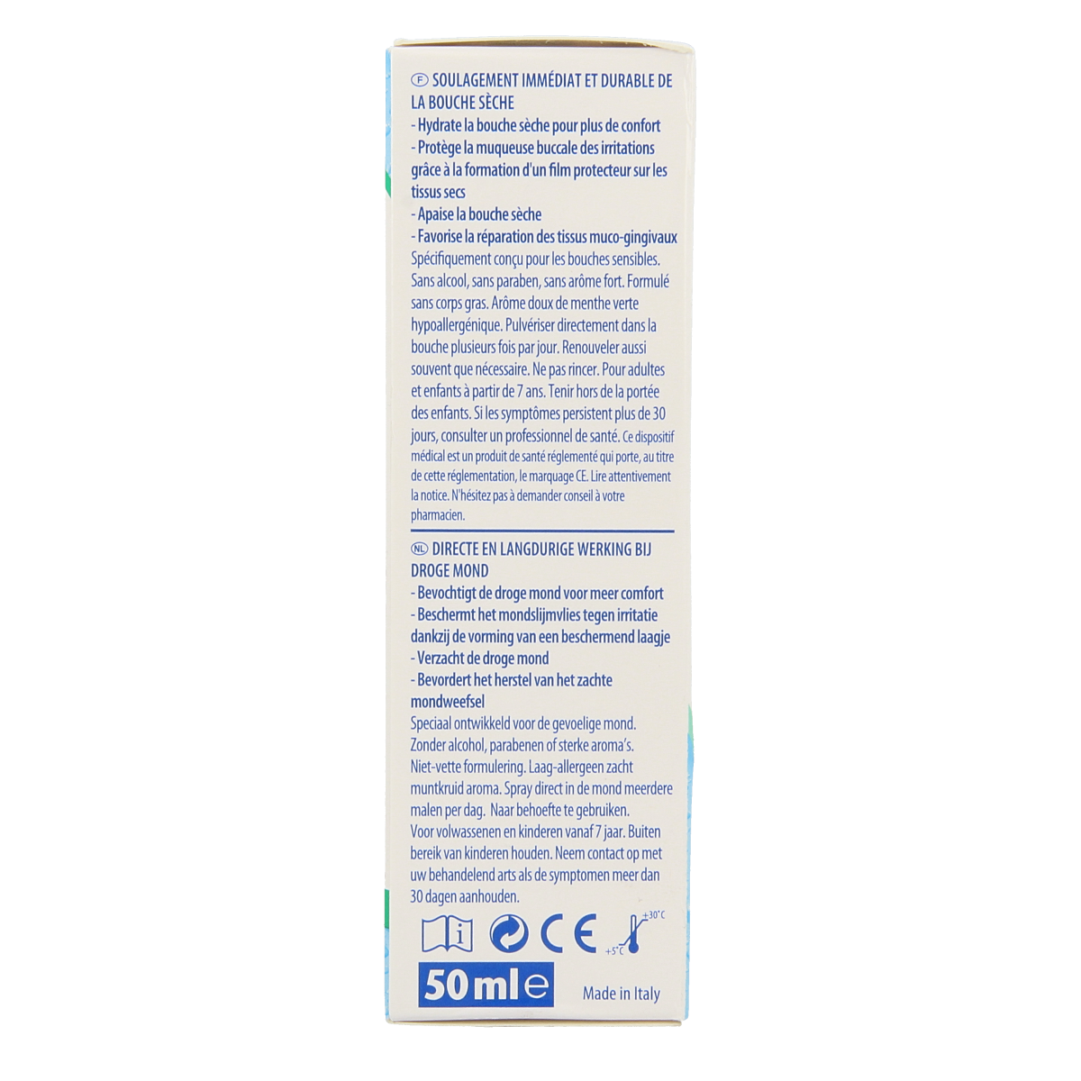 GUM Hydral bevochtigingsspray for oral hygiene and plaque control, 50ml bottle with spray nozzle.