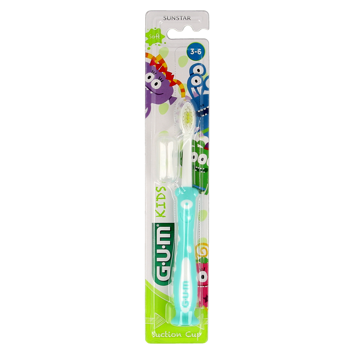 GUM Tandenborstel for 2-6 years old, child-sized toothbrush with colorful handle designed for young kids.