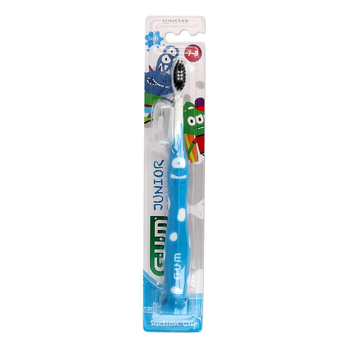 GUM Junior 6+ toothbrush for children, featuring soft bristles and colorful handle, designed for ages 6 and up.