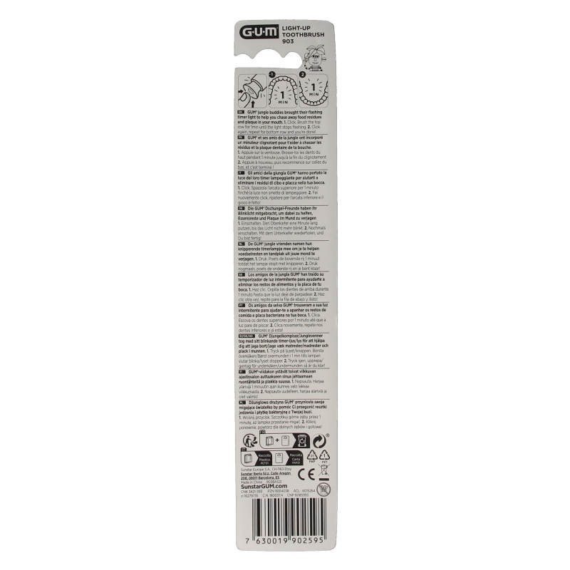 GUM Junior toothbrush with timer, single soft-bristle toothbrush designed for children's oral care, shown in the image.