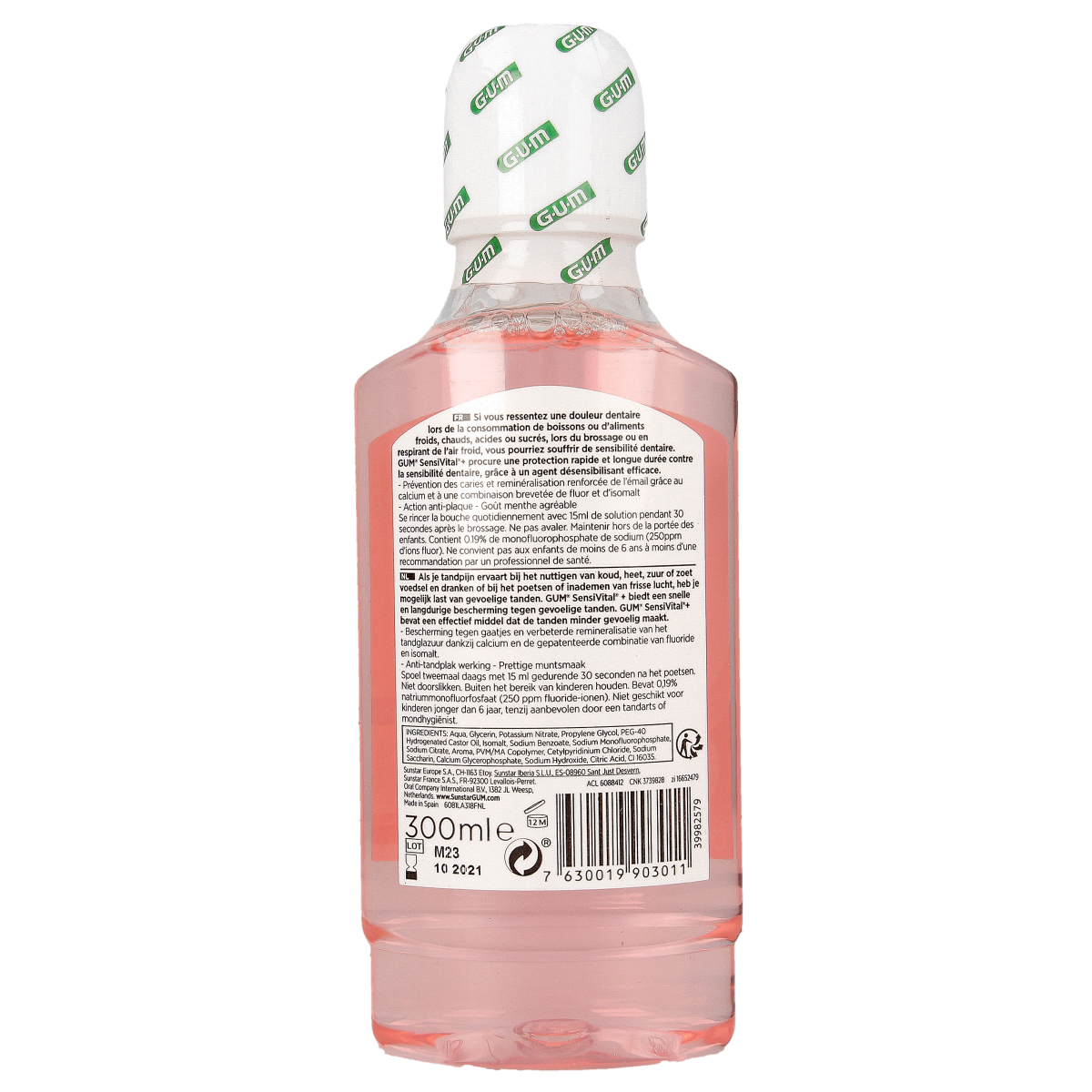 GUM Sensivital mouth rinse in a 300ml bottle, soothing oral care product for sensitive teeth and gums.