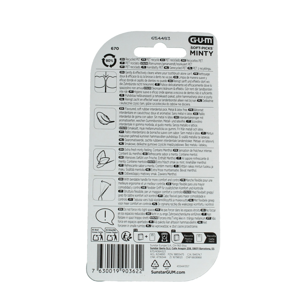 GUM Soft-Picks Comfort Flex Mint medium pack of 40 teeth cleaning picks with flexible design for gentle flossing.