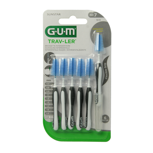 GUM Trav-ler ragers 2.6mm zwart, mondhygiëne en poetscontrole, set van 6 stuks voor effectieve tandenpoetsing.