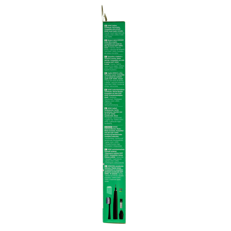 GUM Sonic tandenborstel battery operated with bristles and handle, designed for daily oral hygiene.