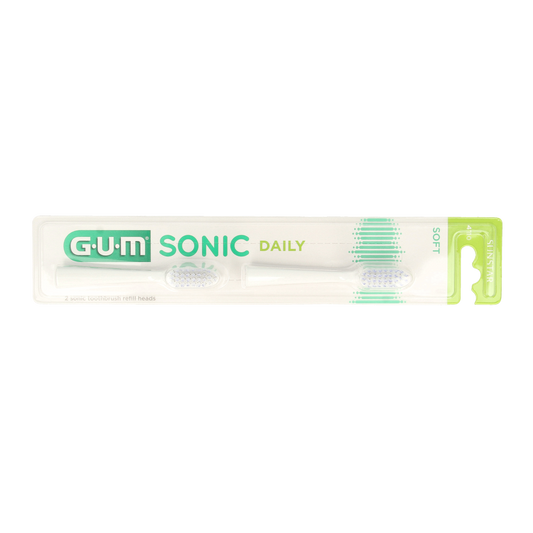 GUM Sonic opzetborstel witte tandenborstels, 2 pack, for electric toothbrushes, with soft bristles for gentle cleaning.