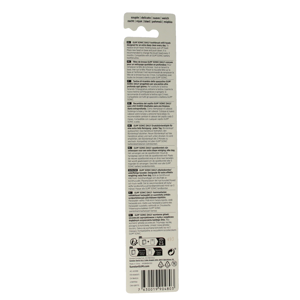 GUM Sonic soft black toothbrush heads, pack of two, designed for gentle cleaning and oral hygiene.