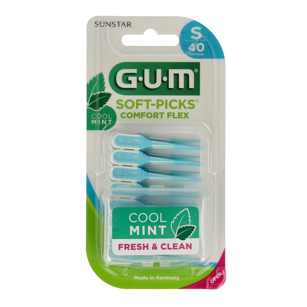 GUM Soft Picks Comfort Flex Mint small pack of 40 dental picks and flossers for gentle interdental cleaning.