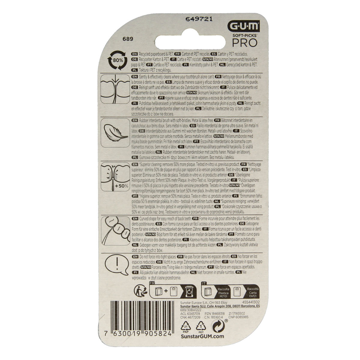 GUM Soft Picks Advanced Pro small dental floss picks, 30 count, designed for gentle interdental cleaning and oral health.