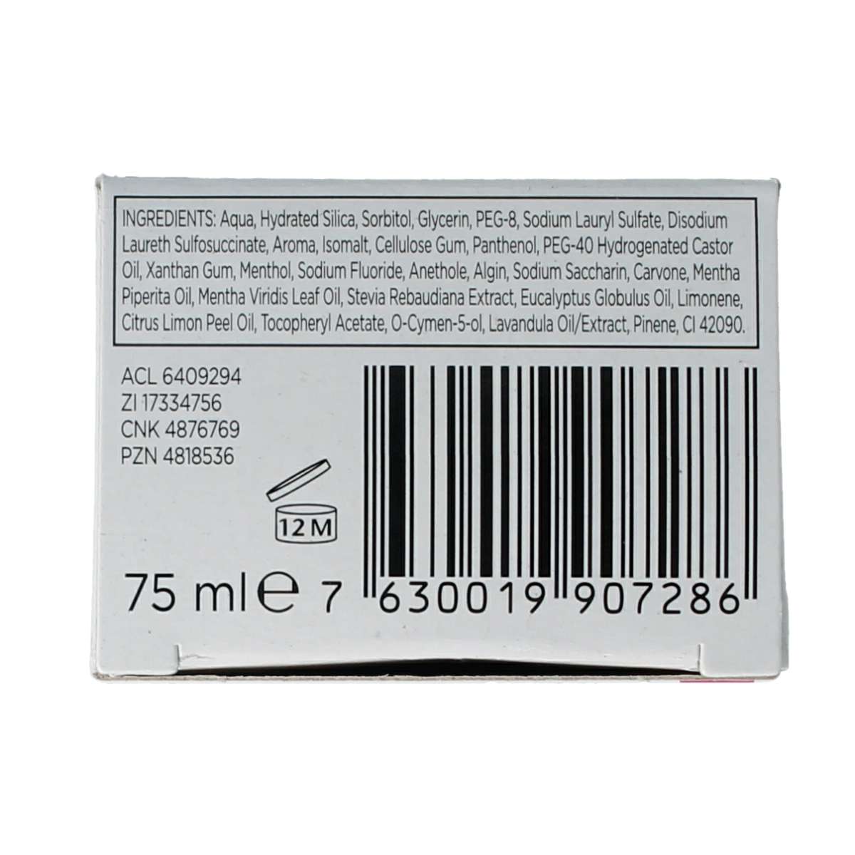 GUM White Original toothpaste tube, 75ml, with a white and blue packaging design, suitable for brightening and whitening teeth.