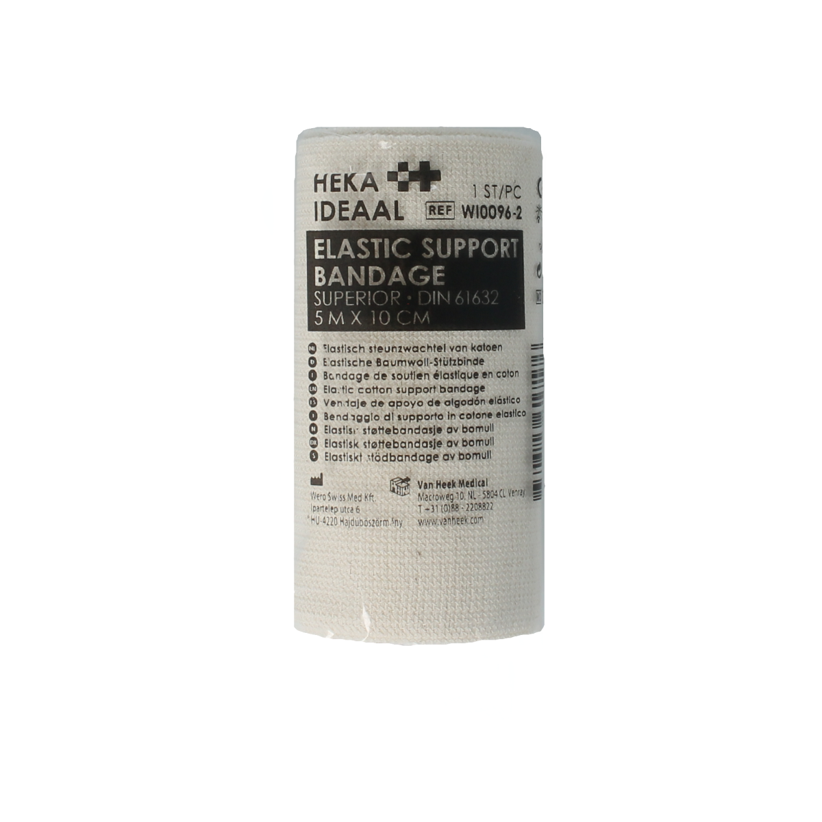 Heka Ideaal support zwart snelverband 5m x 10cm, elastic bandage for medical support and compression, black color.