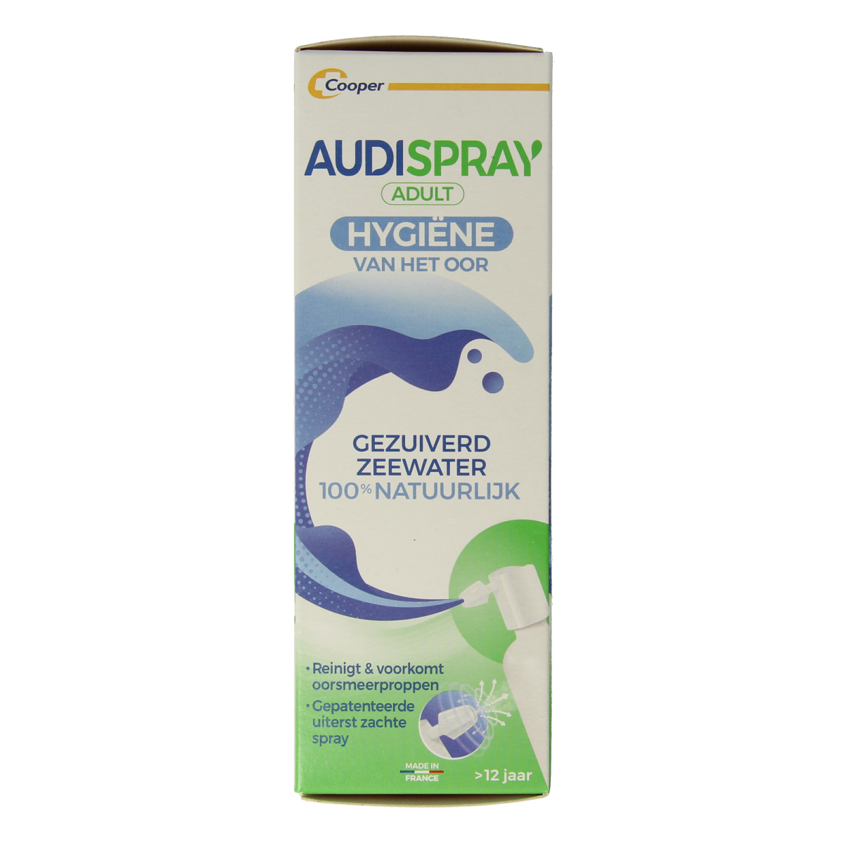 Audispray Adult ear cleaning spray bottle, 50ml, designed for gentle ear care and hygiene.