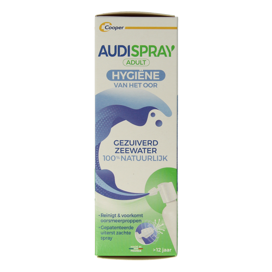 Audispray Adult ear cleaning spray bottle, 50ml, designed for gentle ear care and hygiene.