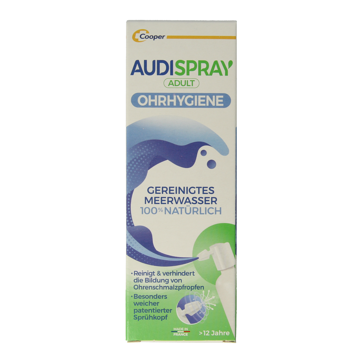 Audispray Adult ear cleaning spray bottle, 50ml, from Audispray, used for gentle ear care and hygiene.