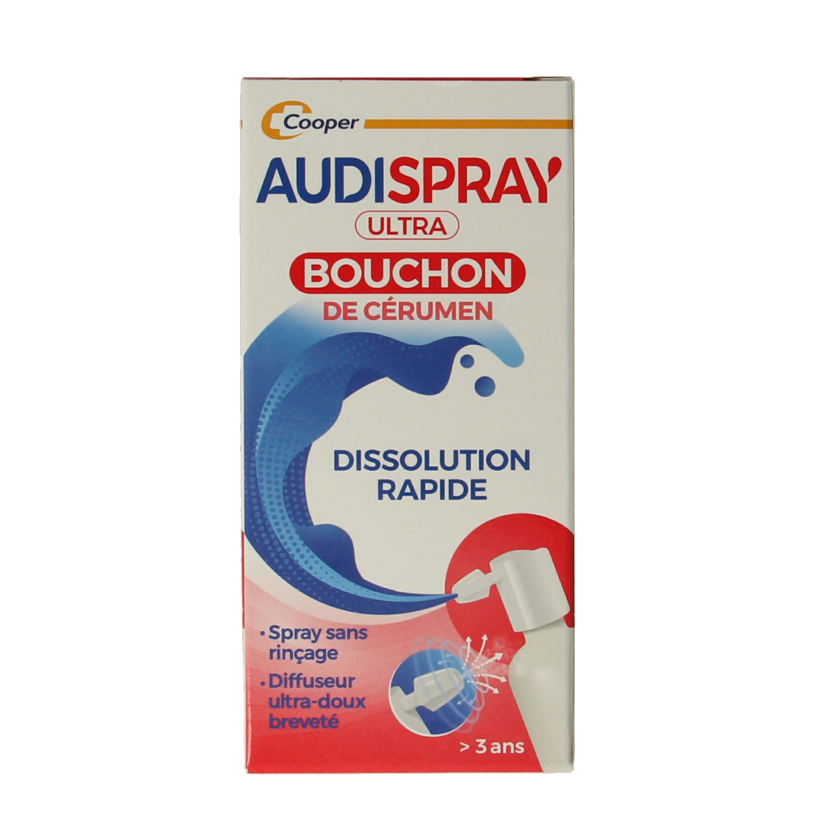 Audispray Ultra earwax remover 20ml from Audispray, soothing ear care product in a small bottle with a nozzle tip.