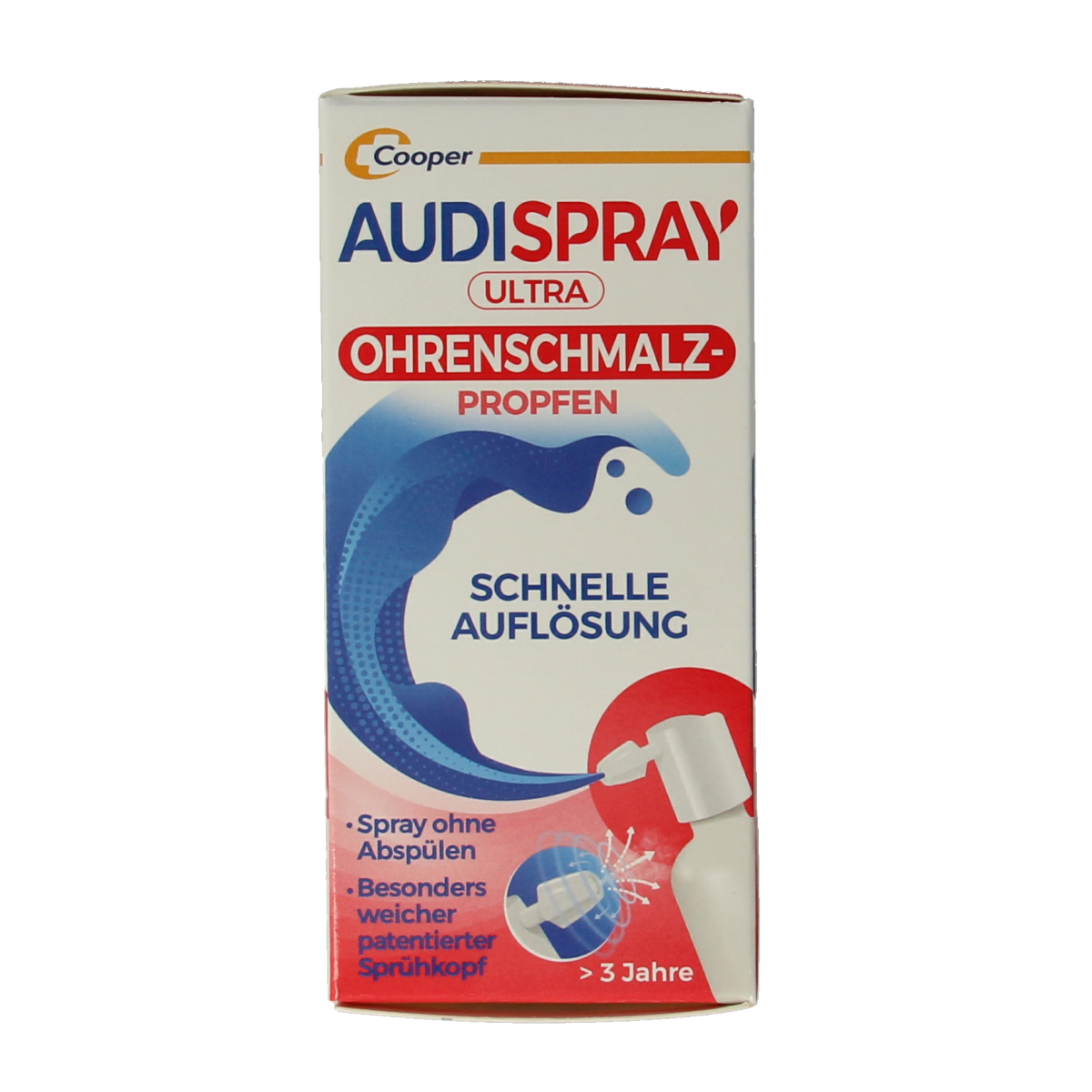 Audispray Ultra earwax removal product in a 20ml bottle, designed for ear care and cleaning.