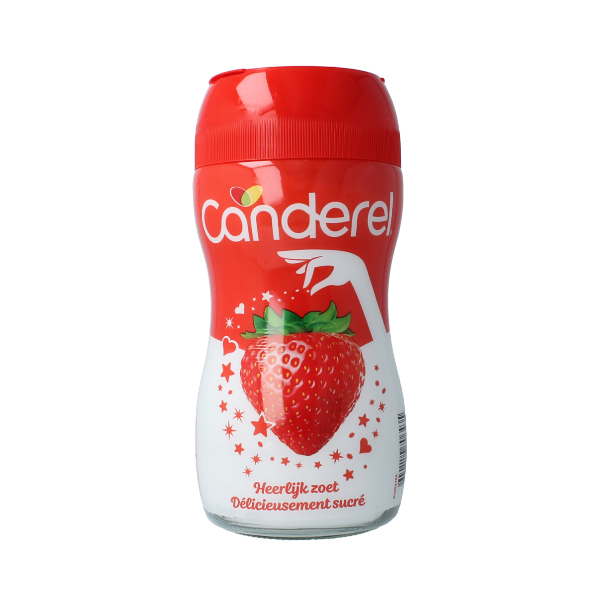 Canderel Schepje zoet pot 80g with a white plastic scoop and clear container of sugar substitute from the Suikers en Zoetstoffen category
