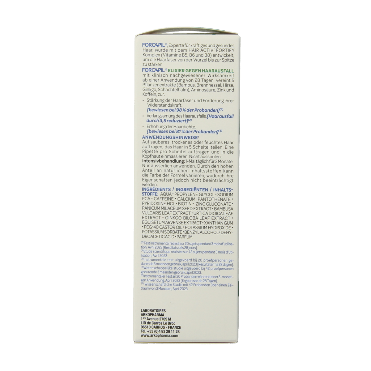 Forcapil Elixer haarverzorging tegen haaruitval in 50ml flacon, clear bottle with dropper cap and label visible.