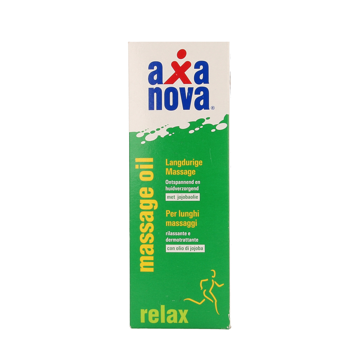 Axanova massage oil for muscle and joint care in a 200ml bottle, natural skincare product for soothing muscle relief