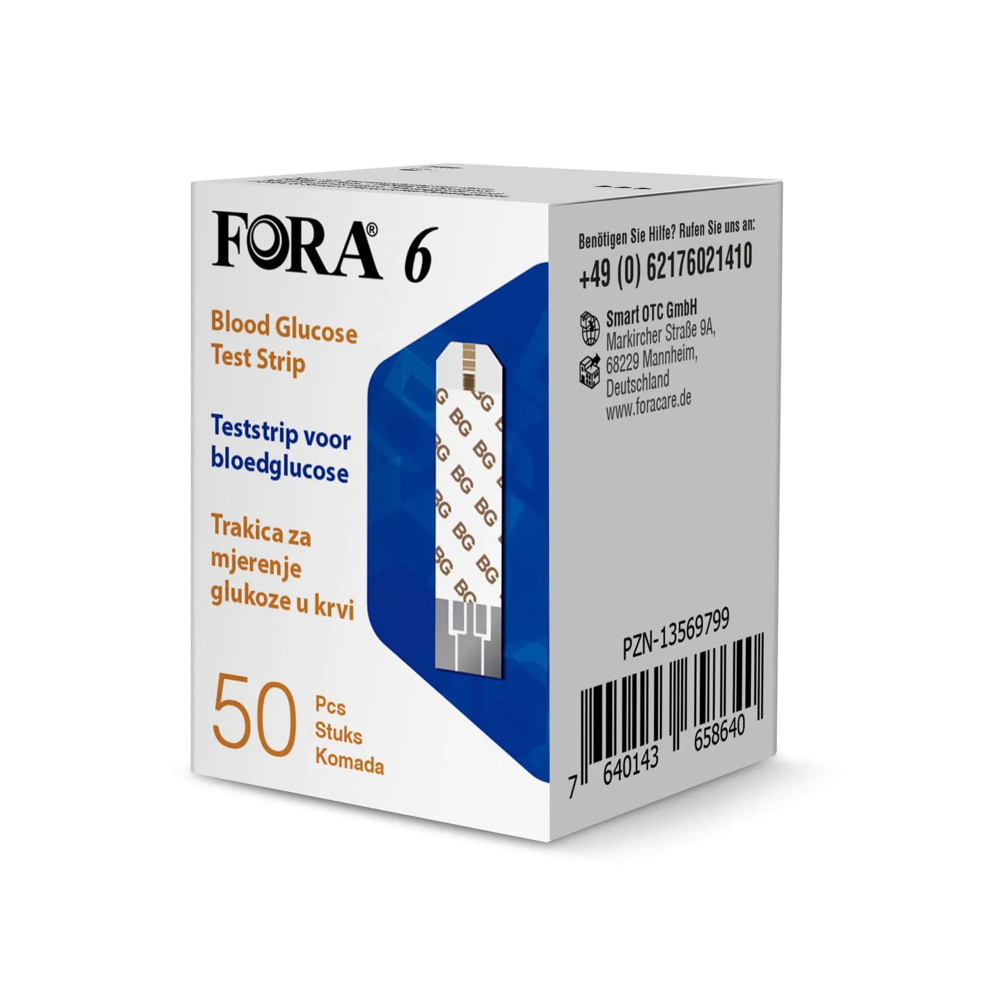 Fora FORA 6 glucose test strips for blood sugar monitoring, 50-piece pack, for self-testing and diabetes management