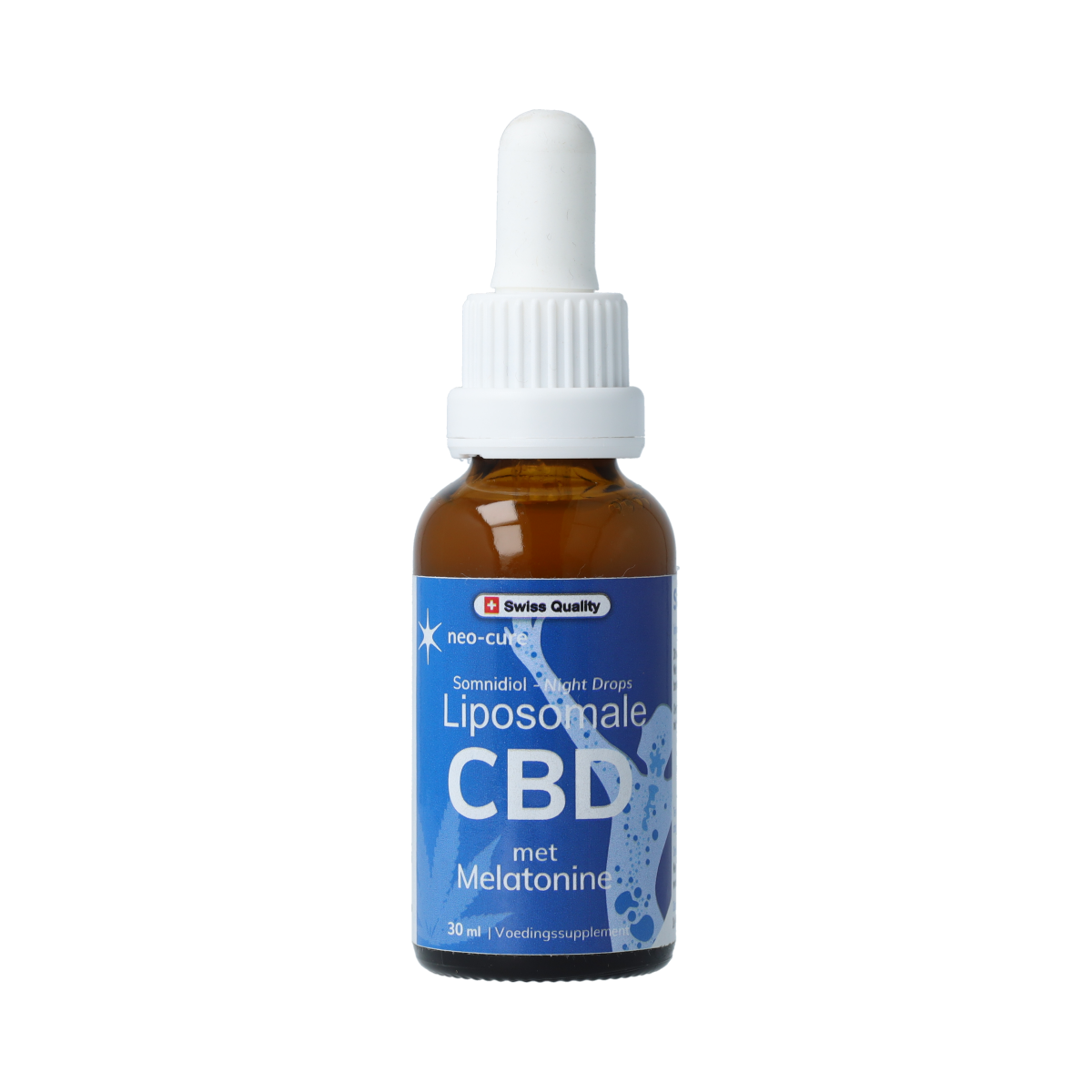 Neo Cure S1 Somnidiol liposomal CBD, melatonin, and B6 herbal supplement in a 30ml bottle with dropper cap.