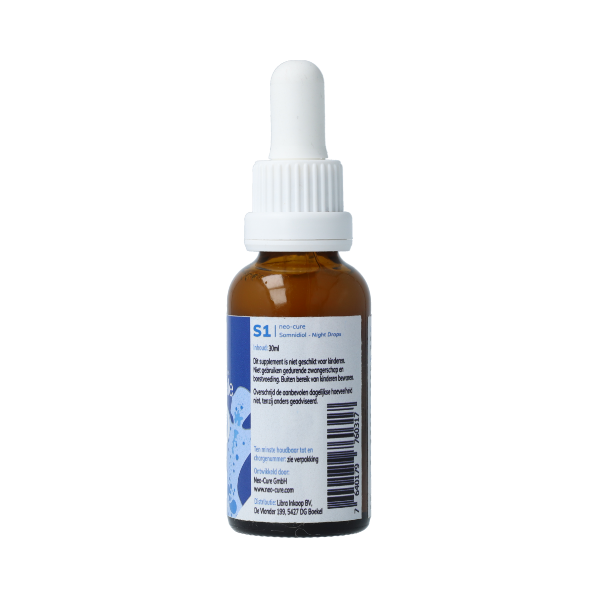 Neo Cure S1 Somnidiol liposomal CBD, melatonin, and B6 herbal supplement in 30ml bottle, visible label and dropper.