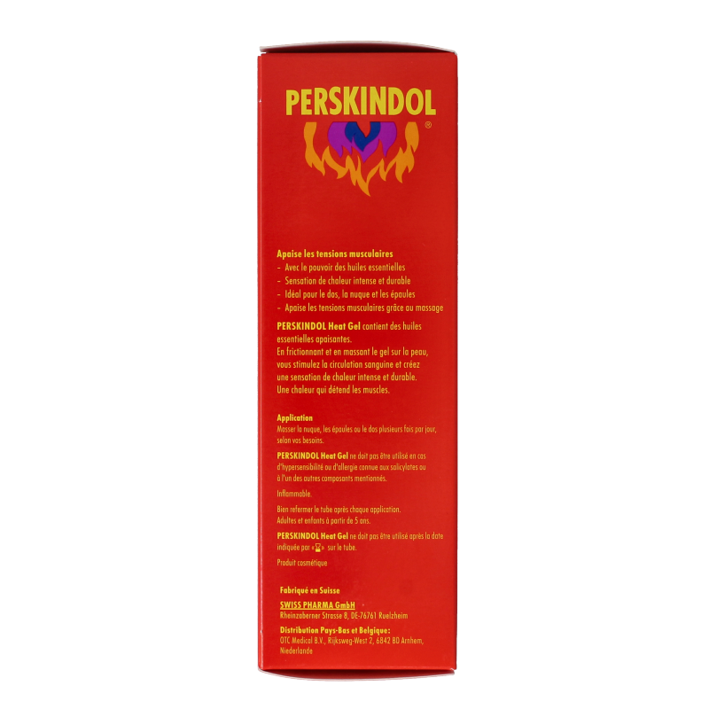 Perskindol Heat Gel 100ml for muscle and joint care, showing the tube with blue and white packaging and applicator tip.