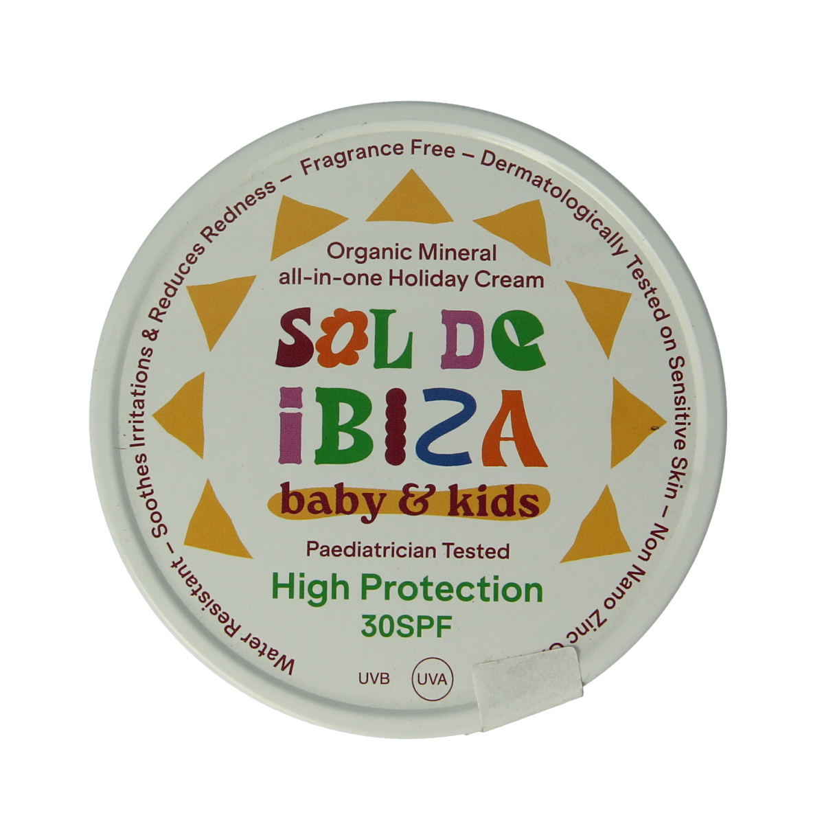 Sol De Ibiza baby & kids SPF30 bio sun protection cream in 100g tube, suitable for children and sensitive skin.