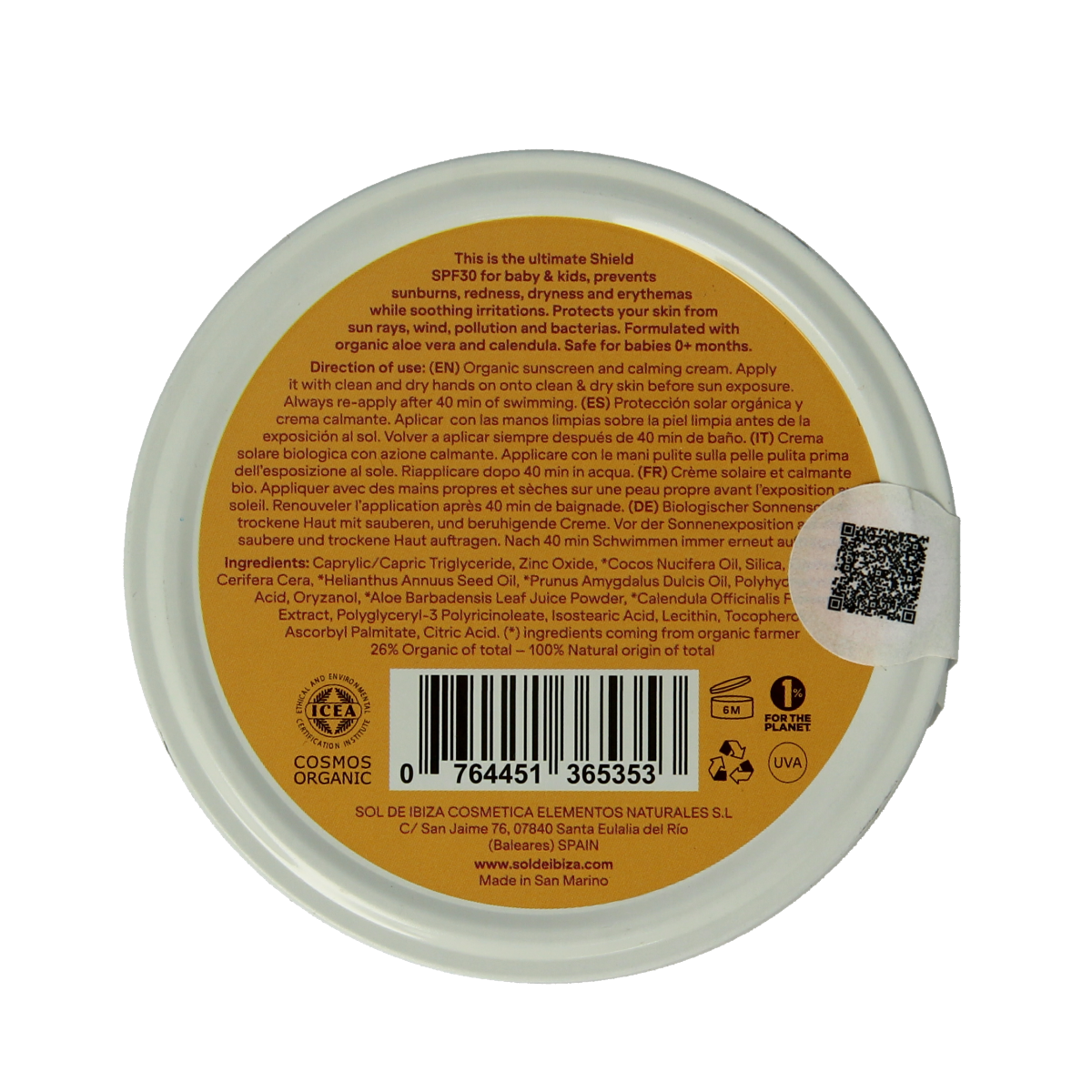 Sol De Ibiza baby & kids SPF30 bio sun protection cream in 100g tube, gentle and moisturizing for children's skin.