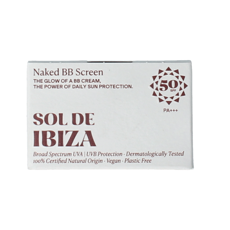 Sol De Ibiza Gezichtscreme getint nude SPF50, 35g, showing the compact tube with product branding and a smooth, tinted cream texture.