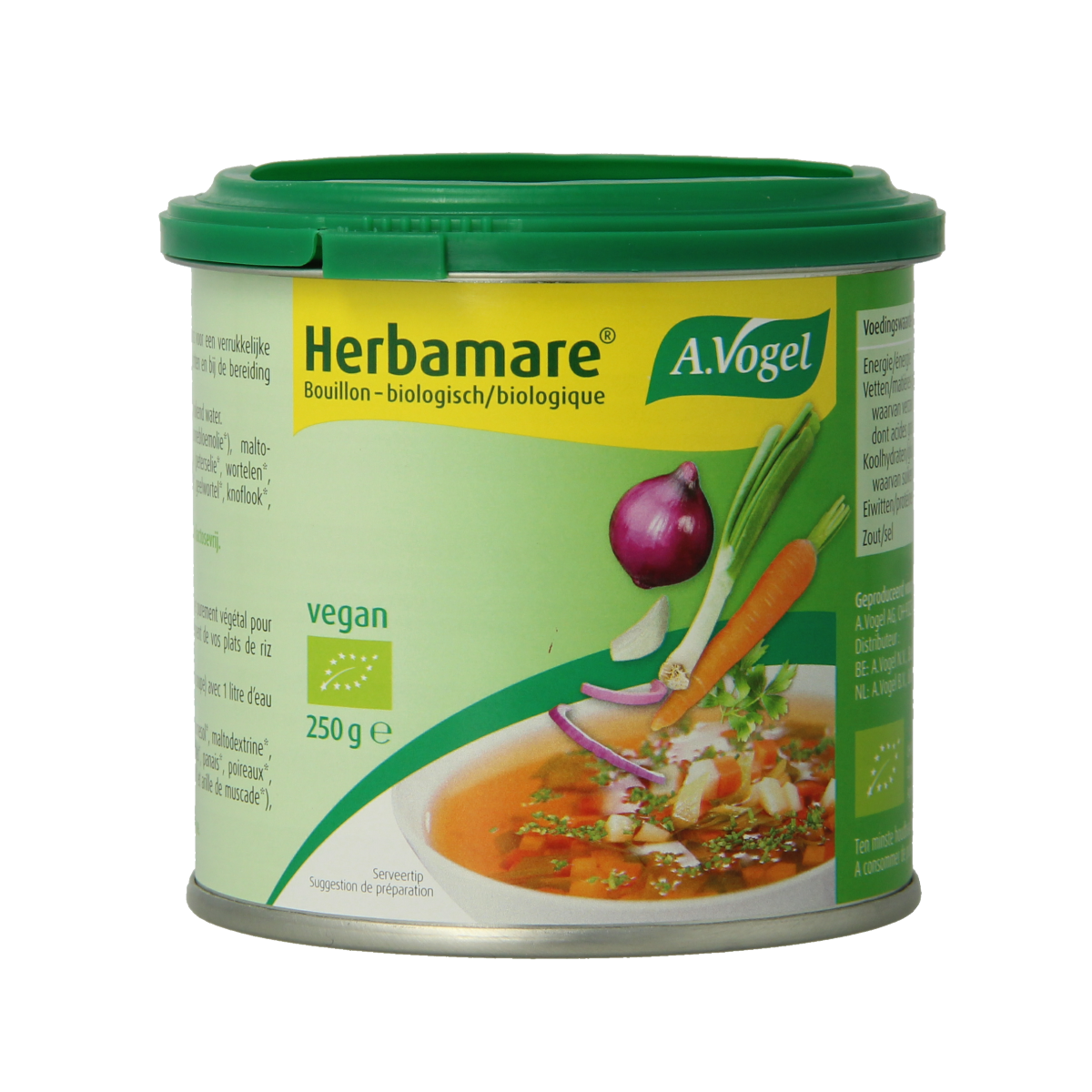 A Vogel Herbamare bio bouillonbasis in 250g package, natural herbal seasoning for soups and broths.
