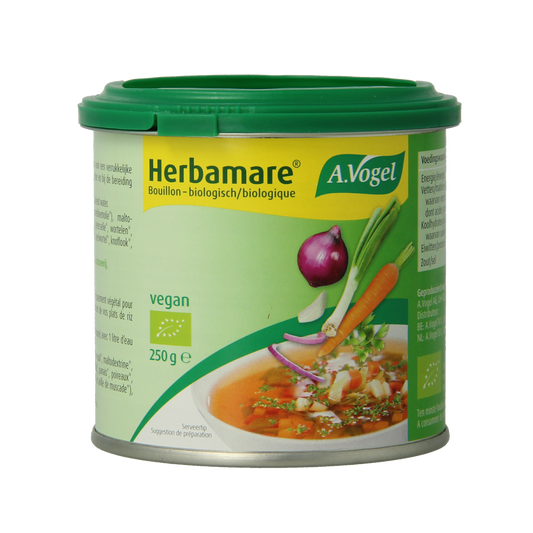 A Vogel Herbamare bio bouillonbasis in 250g package, natural herbal seasoning for soups and broths.