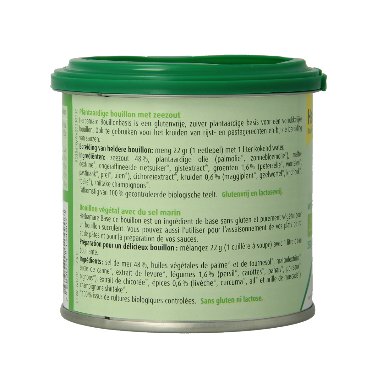 A Vogel Herbamare bio bouillonbasis, 250g jar, with fresh herbs and vegetables, ideal for soups and broths.