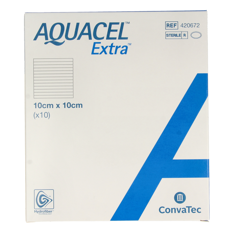 Aquacel Extra absorberende hydrofiber verbanden, versterkend, 10x10cm, 10 stuk, geschikt voor wondzorg