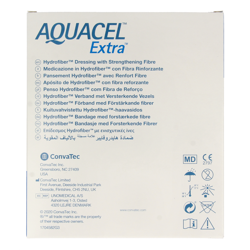 Aquacel Extra hydrofiber absorberende verbanden, 10x10cm, set van 10 steriele wondenverbanden voor medische verzorging.