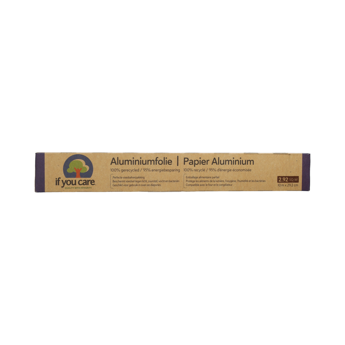 Roll of If You Care aluminium foil, 10 meters long, used for cooking and food storage, in a natural silver finish.