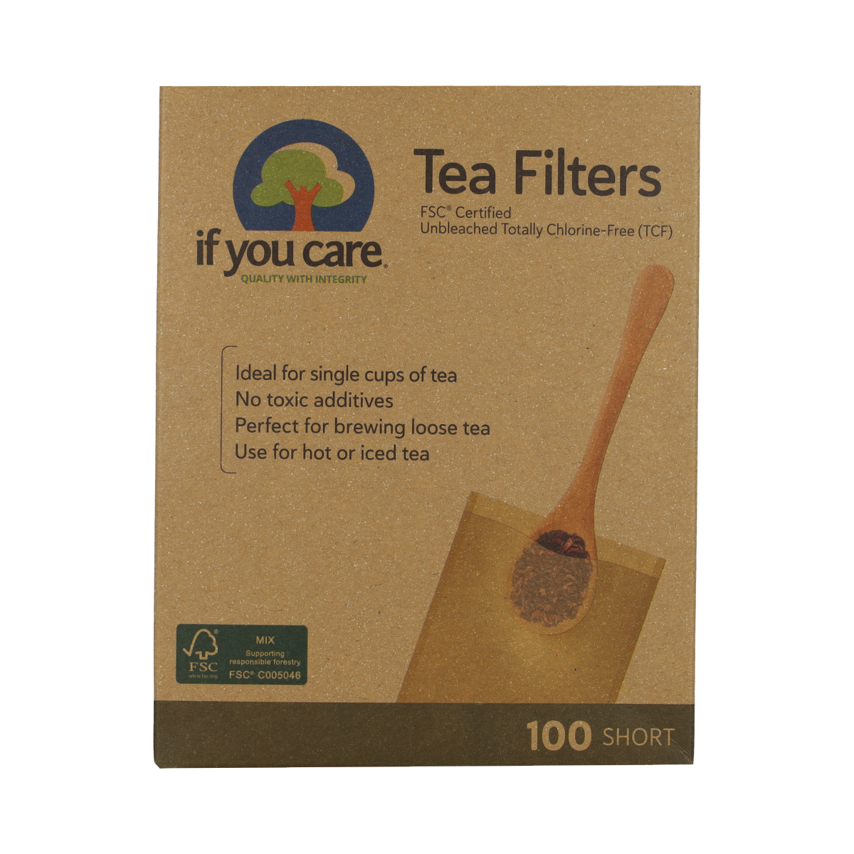 Pack of 100 If You Care Theefilters for cooking and dining, made from eco-friendly materials, shown in the image.