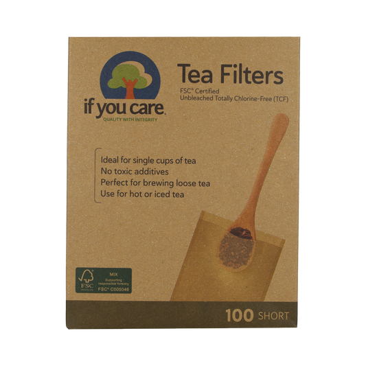 Pack of 100 If You Care Theefilters for cooking and dining, made from eco-friendly materials, shown in the image.