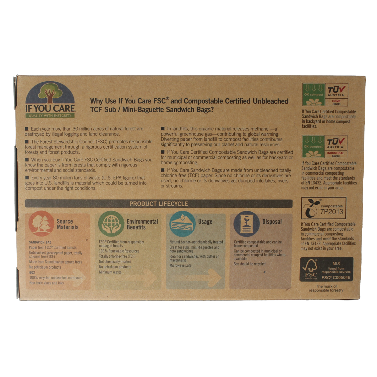 If You Care mini baguette and sandwich bags, set of 30 biodegradable trash and household bags, shown in various sizes and uses.