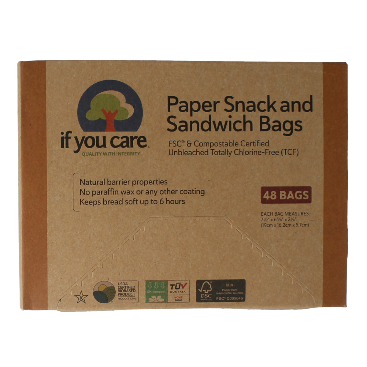 Eco-friendly If You Care snack and sandwich bags made of compostable material, displayed in a stack on a clean surface.