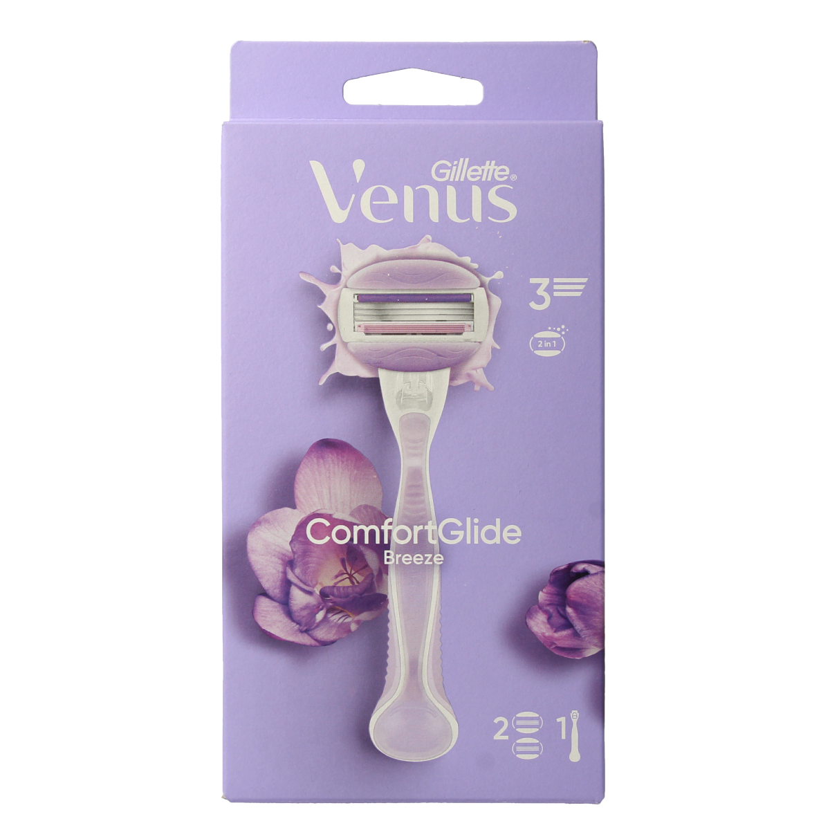 Gillette Comfortglide Breeze shaver with a single blade, showcasing the ergonomic handle and sleek design of the grooming instrument.