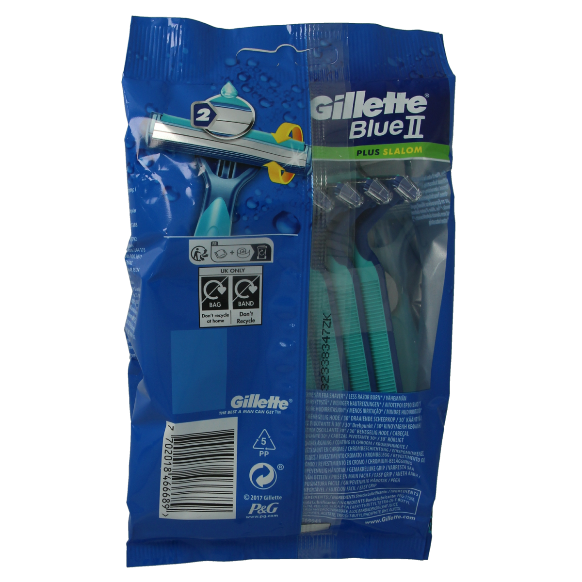 Gillette Blue II disposable razor blades pack with 10 stainless steel shavers, designed for smooth, comfortable shaving.