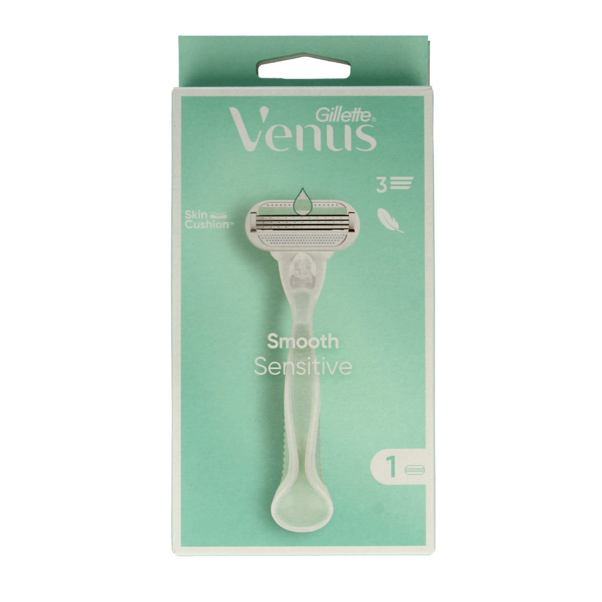 Gillette Venus Smooth shaver with single blade, designed for women’s hair removal, shown in close-up.