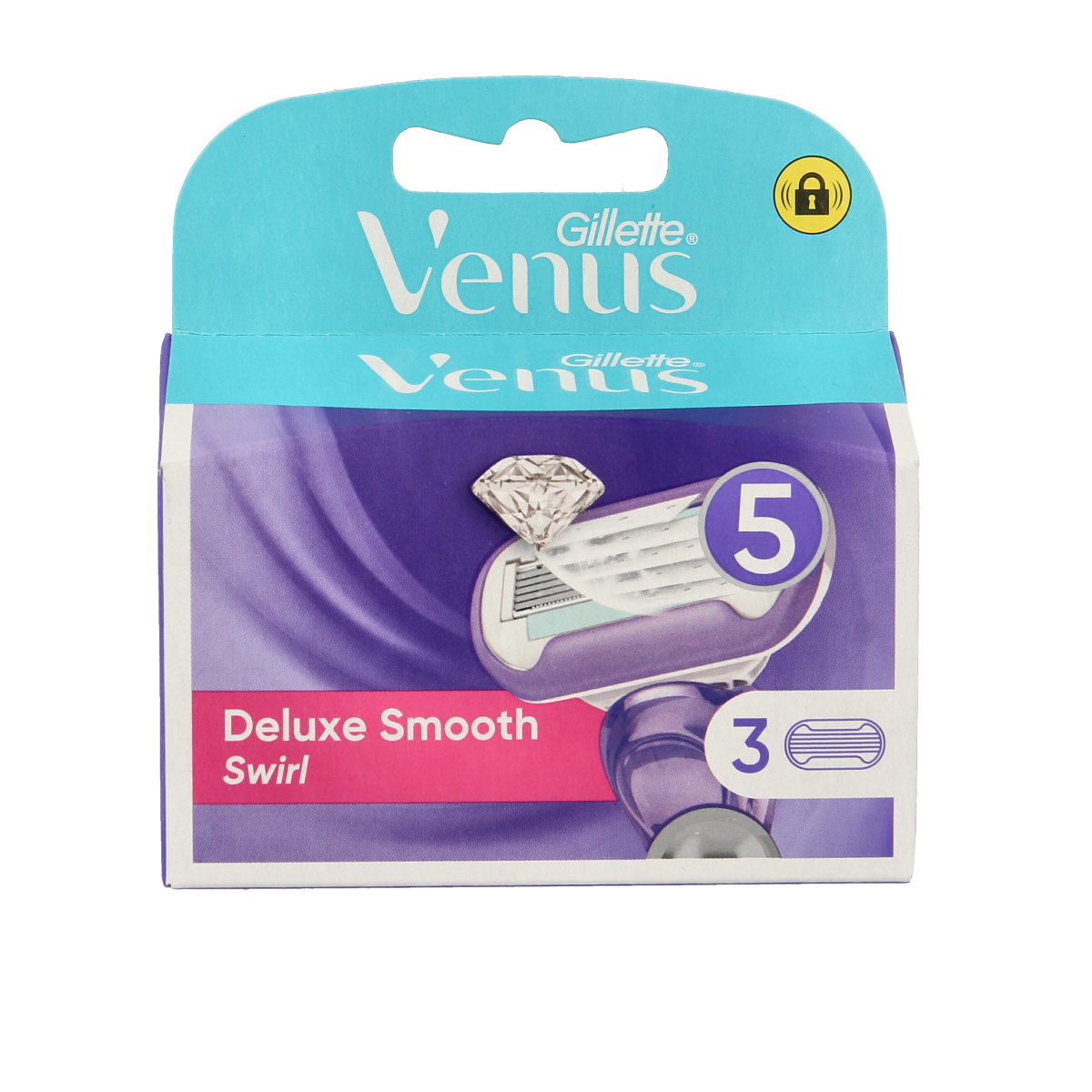 Gillette Venus Deluxe Smooth Sensitive razor blades with 3-pack, designed for gentle shaving and sensitive skin.